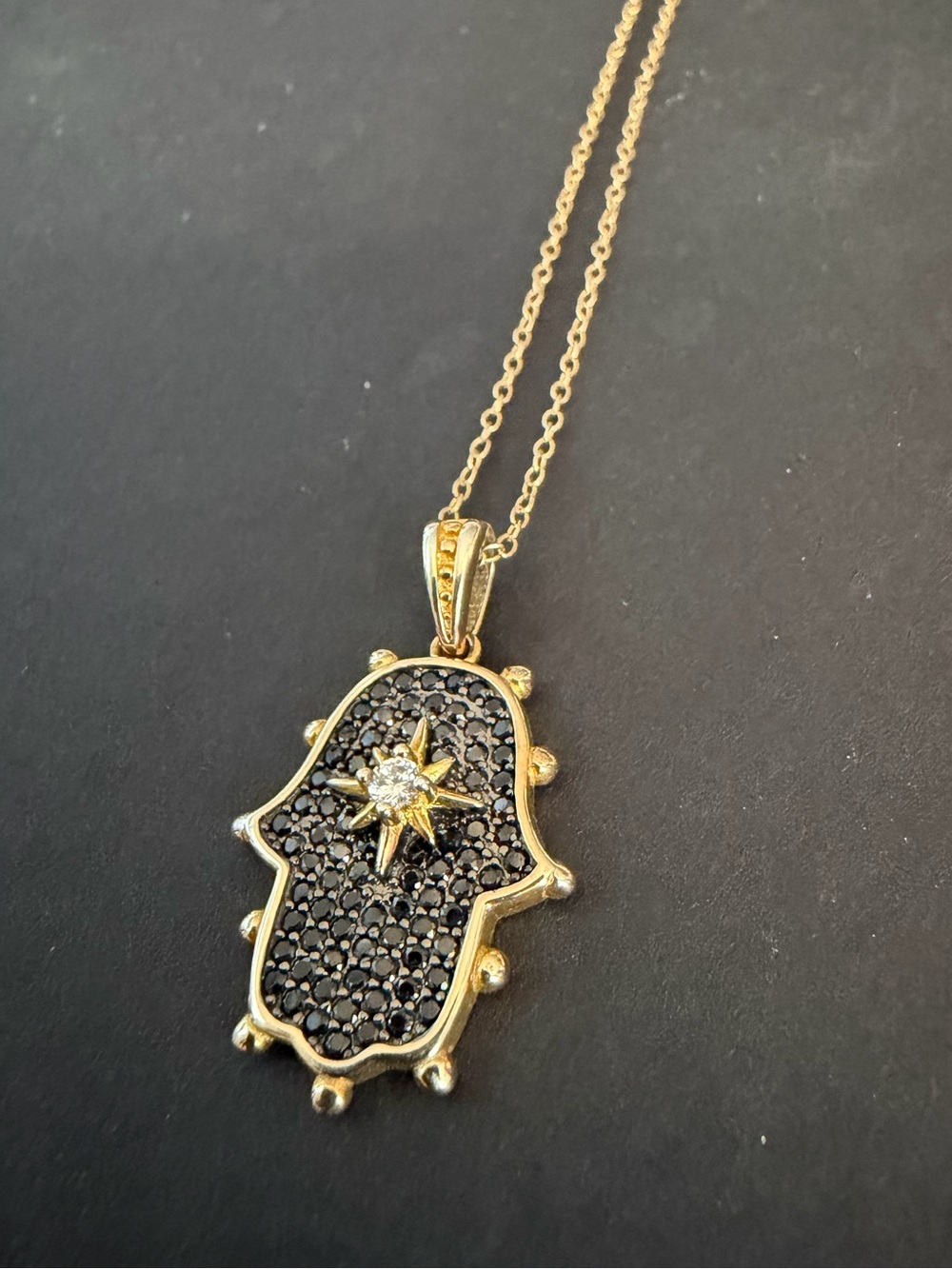 Designs by Gioelli Sterling Silver CZ Hamsa Pendant Necklace Gold